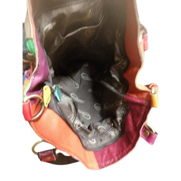Ameri Leather Multi-Colored Leather Patchwork Tote Bag With Red Accent Pouch & T - Picture 8 of 9